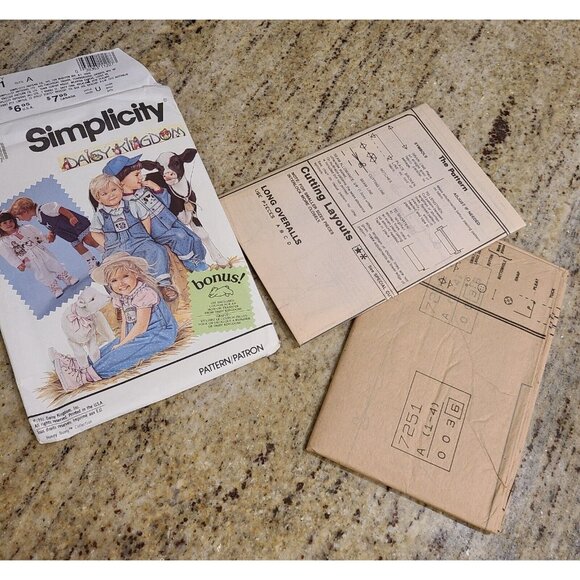 Simplicity 7251 Toddler Overalls Shortalls Jacket Sewing Pattern Size 1-4 Uncut - Picture 9 of 10